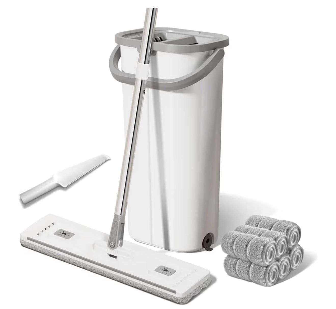 Plastic Mop and Bucket Set: Mop with Wringer for Vinyl Plank Floors Wall Mop Cleaner with Long Handle for Bathroom Walls for Women