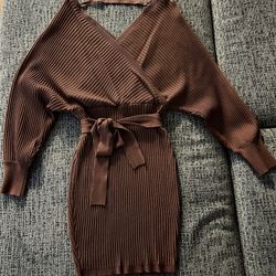 Off The Shoulder Ribbed Knit Dress