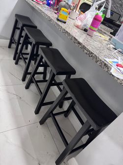 Set of 4 Black Wood Bar Stools