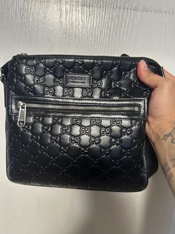 Gucci GG Embossed Black Leather Crossbody Bag