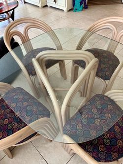 10 pc Bamboo and glass dining set & four bar chairs