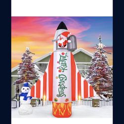 8FT Christmas Inflatable Decorations,Blow Up Inflate Santa Claus on Rocket for Xmas Yard Decro, Lighted Inflatables Xmas Party Decoration