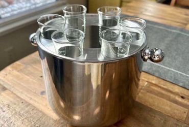 Godinger Stainless Steel Bottle Chiller Bucket with 6 Shot Glasses