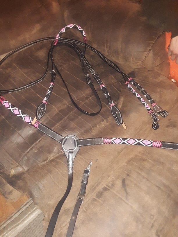 Head stall  Breast Collar And Reins  Beaded 