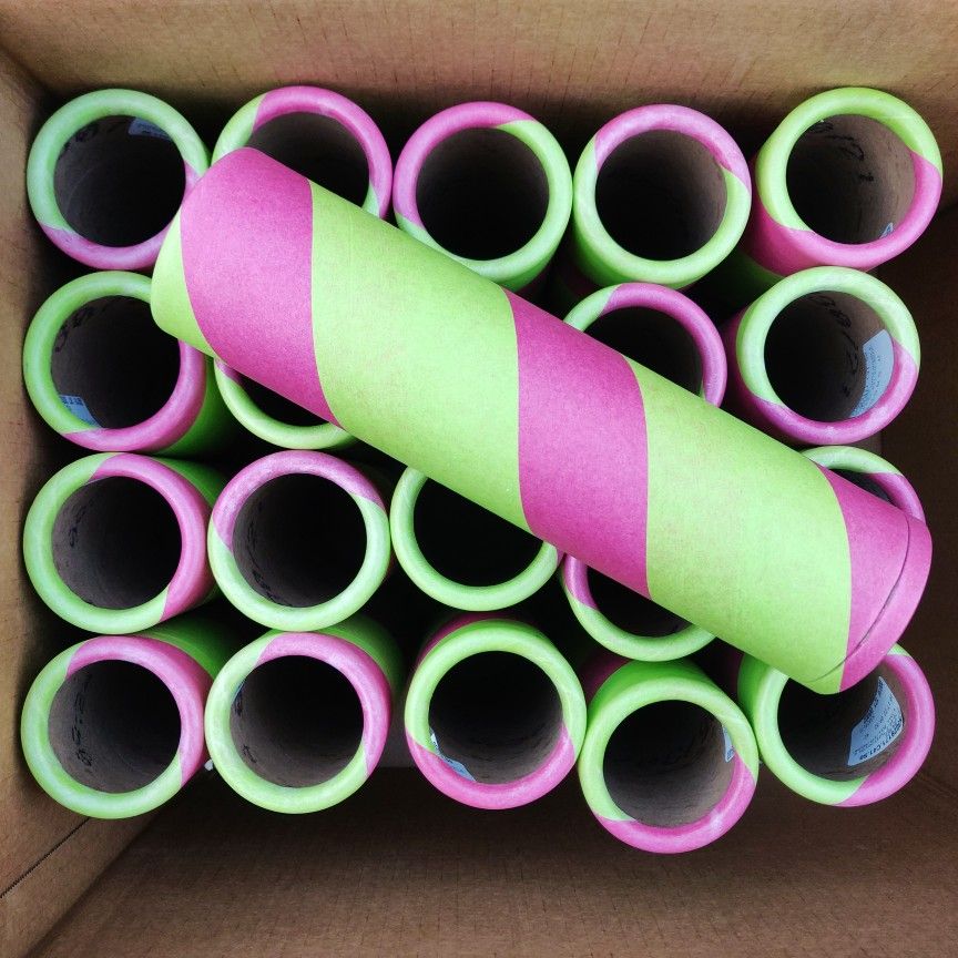 Heavy Duty Cardboard Tubes , Box Of 20 Lime Green/Pink Striped , 11-3/8" Hardboard Tube Thick Cardboard Craft Supplies Crafting