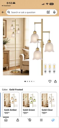 Brand New 3-Light Gold Floor Lamp with Frosted Glass Shades – Unopened