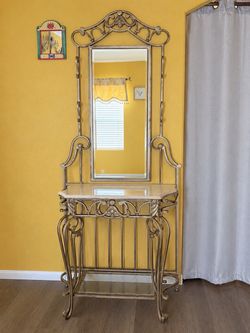 Ornate Metal Console Table with Mirror