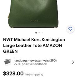 Michael Kors Large Leather Purse/tote Amazon Green Leather