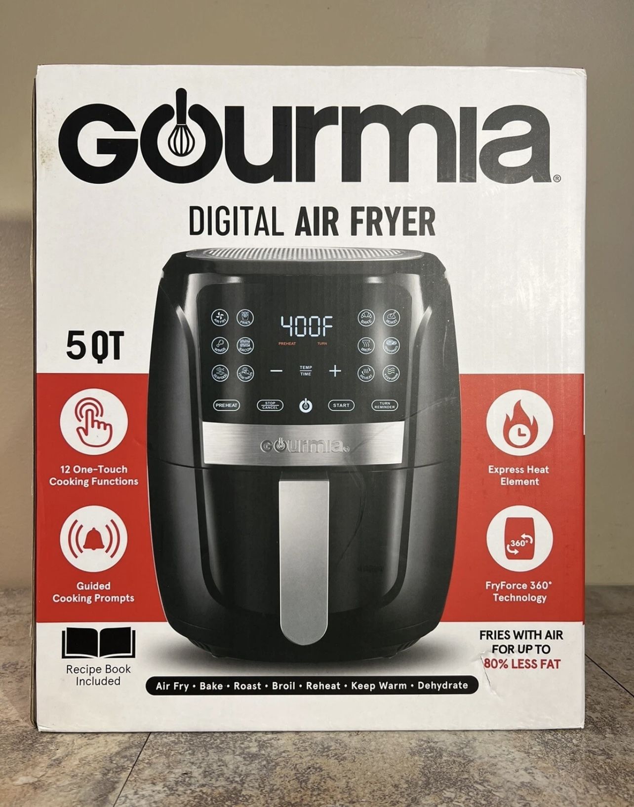 Gourmia Air Fryer Oven Digital Display 5 Quart 12 Touch Cooking Presets