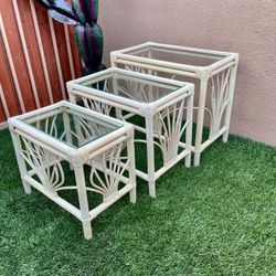 Nesting side tables accent tables boho rattan wicker end tables
