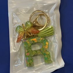 3.5" Handmade Resin Pendant Initial Keychain R Tassel