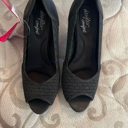 Dexflex Comfort Josie Woven Black Peep Toe Heel, Size 6