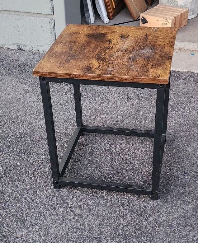 Small kitchen stool, ottoman, black metal and wood, no assembly required