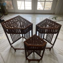 Ancient Antique Style Shelf Desk Display Table Set of 3