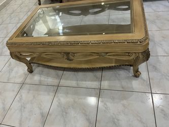 Traditional Style Wood & Glass Coffee Table