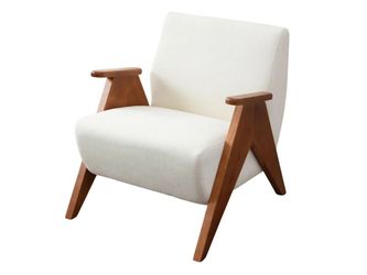 NEW! GEORGE OLIVER Kyajah Modern White Chenille & Wood Armchair