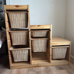 Wooden Storage Unit With Baskets 
