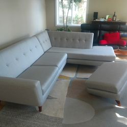 Joybird Hughes Sectional Sofa Couch with Bumper + Matching Ottoman – Excellent Condition