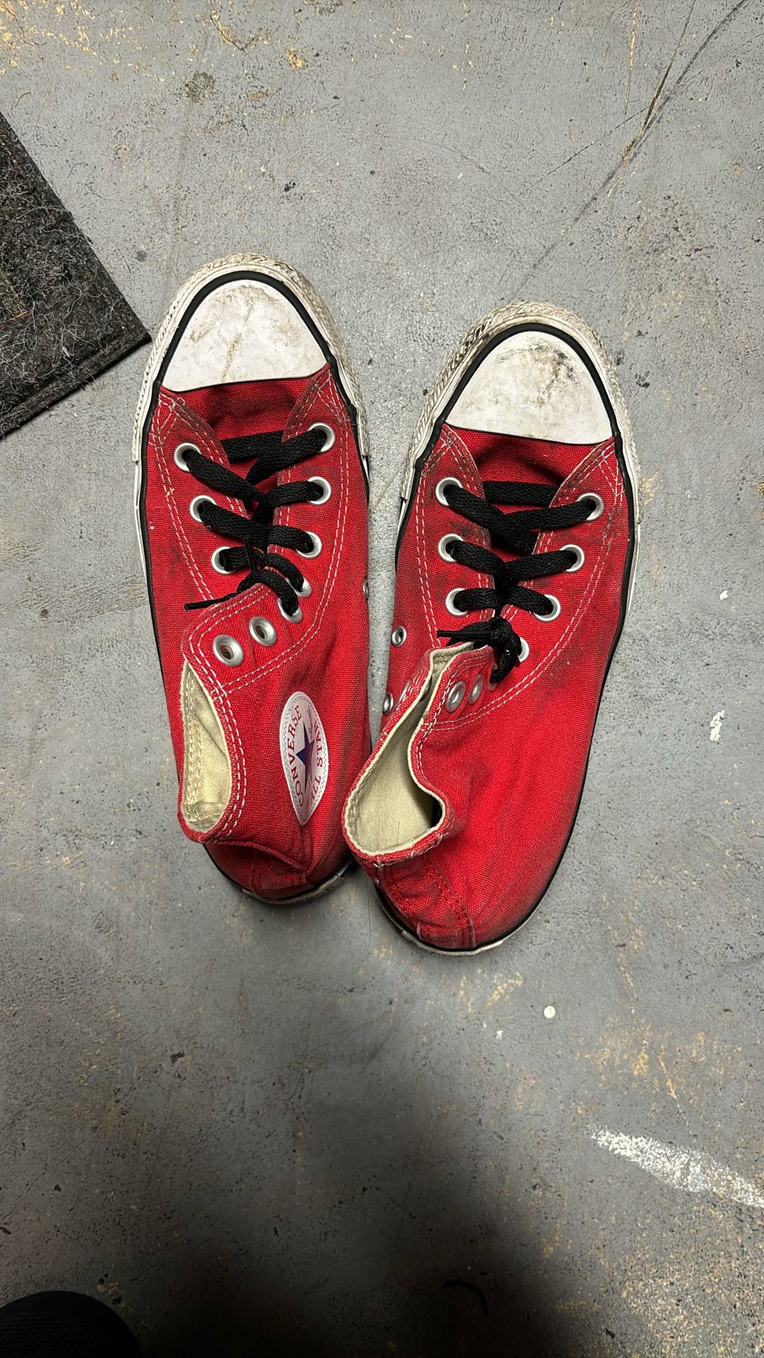 Red High top Converse Vans