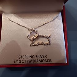 Scottie,  Westie,Carin Terrier Sterling Silver & Diamond Necklace 18 Inch Chain New Never Worn