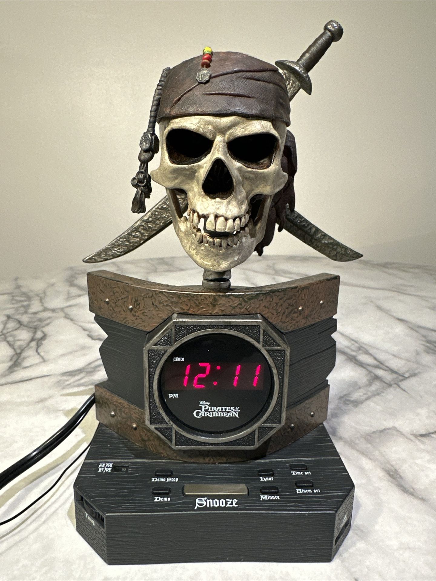 Disney Pirates Of The Caribbean Alarm Clock Radio Talks Musical Moves Lights Up