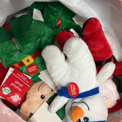 Music Playing Stuffed Animals Santa Elf And Snowman