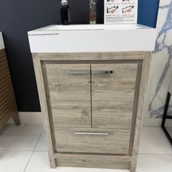 24" Freestanding Rustic Gray Bathroom Vanity 
