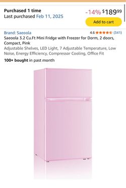 Pink mini fridge and freezer