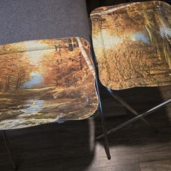 Vintage Autumn Scene Metal TV Trays Folding Tables 