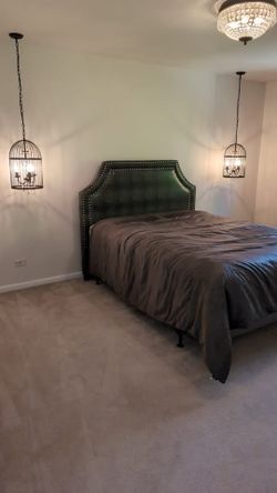 Grey Upholstered Headboard & Frame
