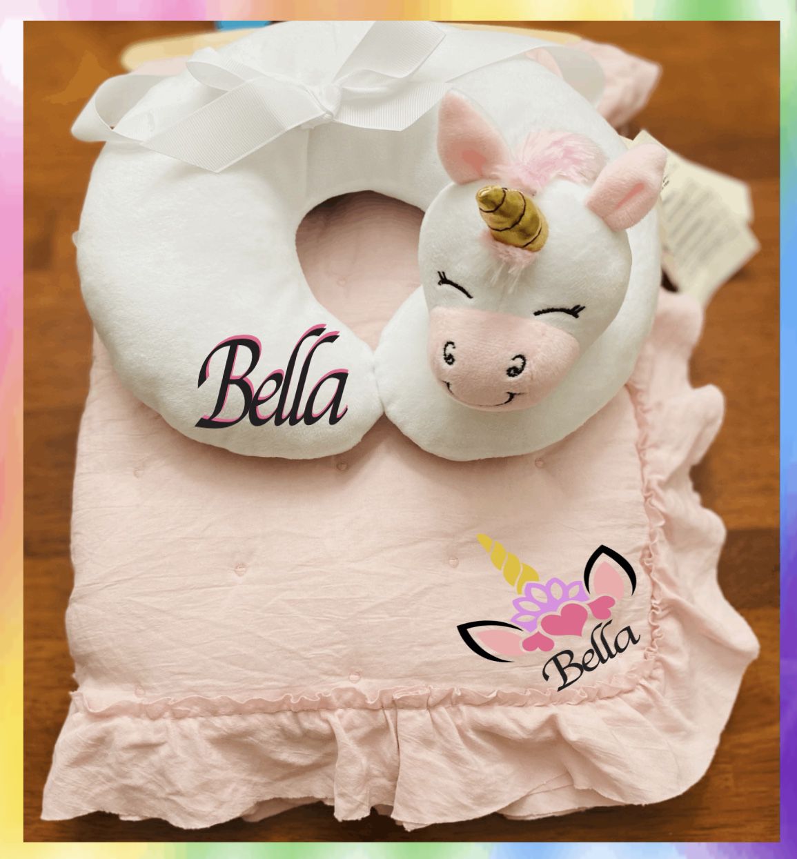 Personalized unicorn baby neck pillow set