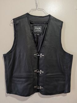 Cow Leather Waistcoat Motorbike Fish Hook Clip Braided Biker Mens Motorcycle Vest