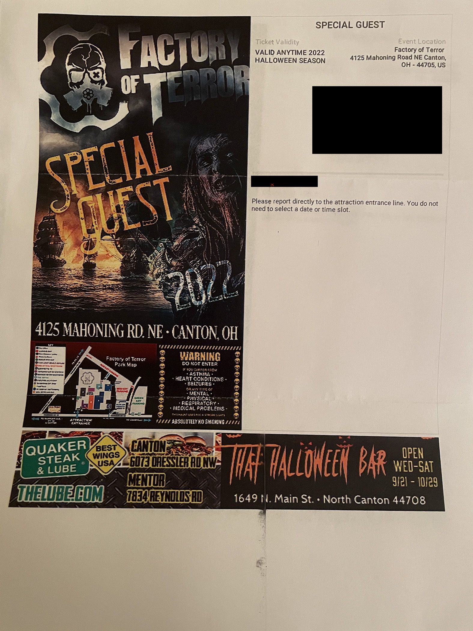 Factory Of Terror- 4 Tickets