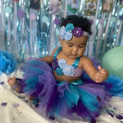 Mermaid 1-st Birthday Tutu Outfit Under The Sea Tutu skirt For Girls Little Baby 9-18 m