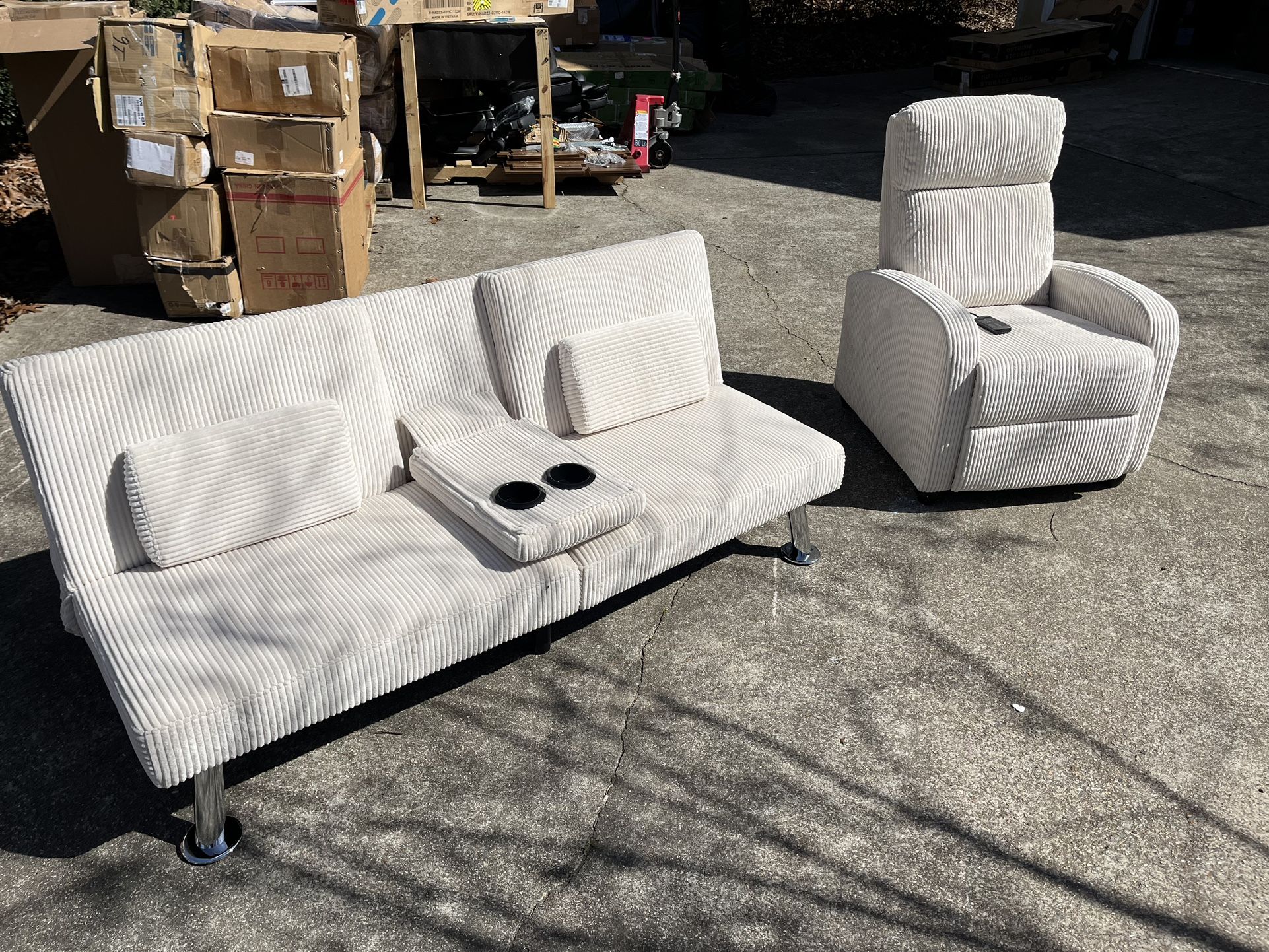 Vineego Convertible Corduroy Futon Sofa Bed and recliner set