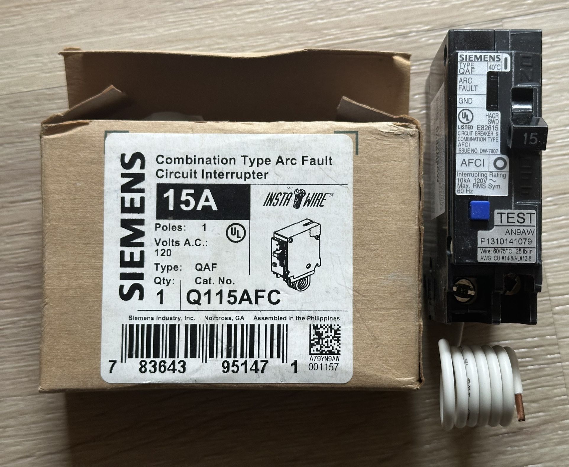 Siemens 1pole 15a Q115AFC Circuit Breaker