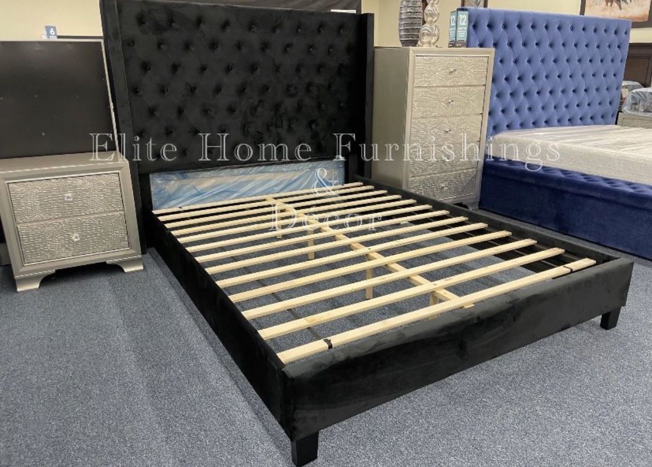 Queen Black *velvet Like Fabric* Bed Frame