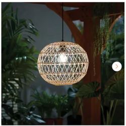 Ashville 1-Light Brown Rattan LED Outdoor Solar Pendant Light with Remote Solar Panel