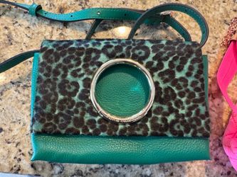 Vince Camuto Womens Green Kimi Genuine Calf Hair & Leather Belt Clutch