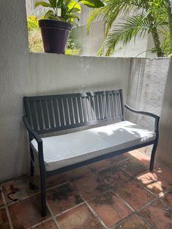 All-Metal Outdoor Bench w/ Cushion – Slat Back Design