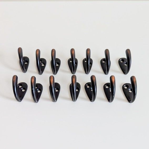 Single Coat / Hat / Robe Hooks, 14 Hooks, Black