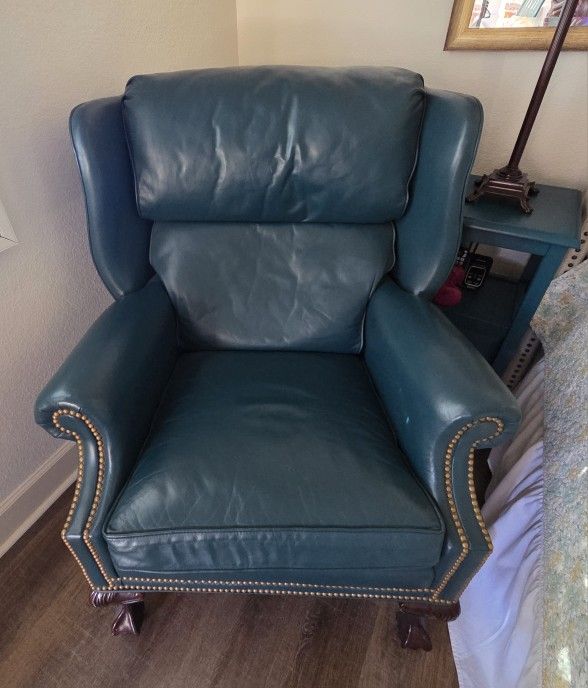 Teal Leather Chair N Ottoman