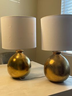 Pair of Gold Round Base Table Lamps