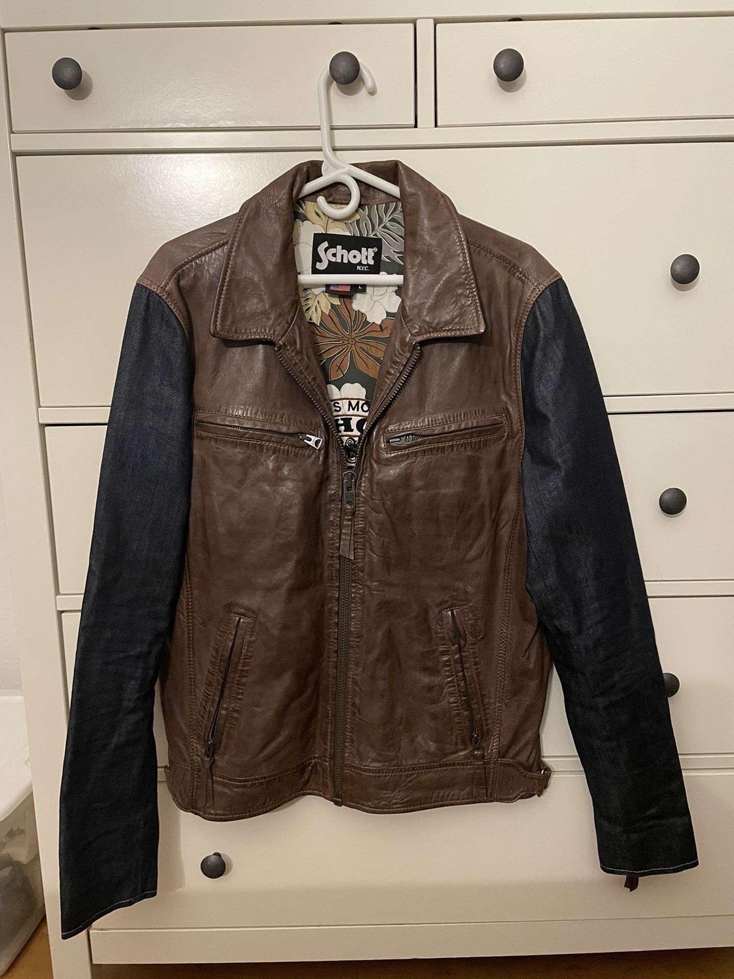 Schott Large Brown Leather Jeans Jacket 