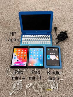 Apple iPads, laptop, kindle fire