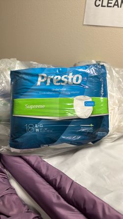 adult diapers/pull ups, womens pads, and bed  under pads
