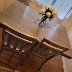 Extended Wooden Table And Chairs Plus One Bench 