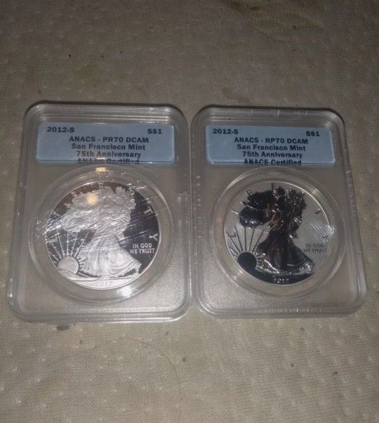 2012-S American Eagle Set Graded ANACS RP70 / PR70 DCAM Reverse Proof 75th Anniv