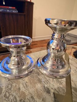 Silver Pillar Candle Holders Set of 2