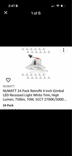 NUWATT NUWATT 24 Pack Retrofit 4 Inch Gimbal LED Recessed Light White Trim, High Lumen, 750lm, 10W 24 pack,